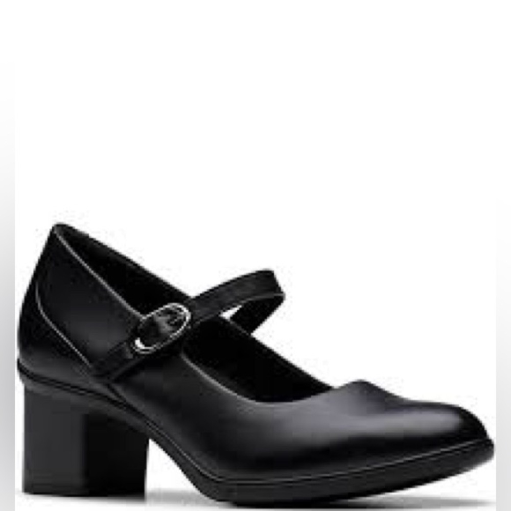 Clarks Black Mary Jane Block Heels